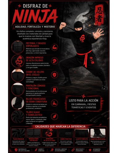 Fato de Ninja Tamanho L | Disfarces para Adultos O Rei do Carnaval